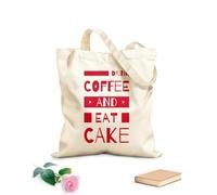 AILOONG Borse in tela stampate digitalmente Bevi caffè e mangia torta caffè motivazionale ispiratore tipografia Tessuto spesso 340g/m² Utilizzabile come trousse per il trucco