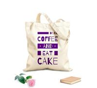 AILOONG Borse in tela stampate digitalmente Bevi caffè e mangia torta caffè motivazionale ispiratore tipografia Tessuto spesso 340g/m² Utilizzabile come trousse per il trucco