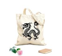 AILOONG Borse in tela stampate digitalmente immagine di design della silhouette dell'icona del drago Tessuto spesso 12 once Utilizzabile come trousse per il trucco 31x36cm Media