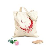 AILOONG Borse in tela stampate digitalmente mezzaluna con accento floreale e piuma Tessuto spesso 340g/m² Utilizzabile come trousse per il trucco