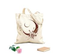 AILOONG Borse in tela stampate digitalmente mezzaluna con accento floreale e piuma Tessuto spesso 340g/m² Utilizzabile come trousse per il trucco