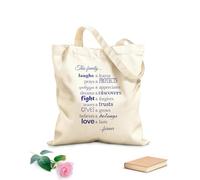 AILOONG Borse in tela stampate digitalmente Questa famiglia ride e impara, prega e protegge, chiede scusa e apprezza. Tessuto spesso 340g/m² Utilizzabile come trousse per il trucco