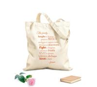 AILOONG Borse in tela stampate digitalmente Questa famiglia ride e impara, prega e protegge, chiede scusa e apprezza. Tessuto spesso 340g/m² Utilizzabile come trousse per il trucco