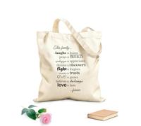 AILOONG Borse in tela stampate digitalmente Questa famiglia ride e impara, prega e protegge, chiede scusa e apprezza. Tessuto spesso 340g/m² Utilizzabile come trousse per il trucco