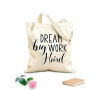AILOONG Borse in tela stampate digitalmente sogna in grande, lavora duro, lettering ispiratore Tessuto spesso 12 once Utilizzabile come trousse per il trucco 35x40cm Grande