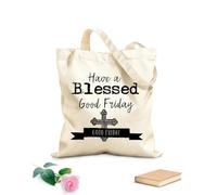 AILOONG Borse shopper riutilizzabili etichetta disegnata a mano del venerdì santo Tessuto spesso 12 once Pieghevole 25x30cm Piccola