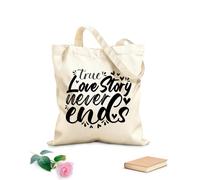 AILOONG Borse shopper riutilizzabili La VERA storia d'amore non finisce mai, citazione calligrafica di San Valentino, design a forma di cuore Tessuto spesso 12 once Pieghevole 35x40cm Grande