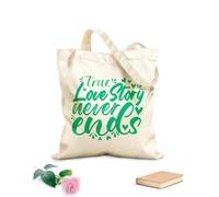 AILOONG Borse shopper riutilizzabili La VERA storia d'amore non finisce mai, citazione calligrafica di San Valentino, design a forma di cuore Tessuto spesso 340g/m² Pieghevole
