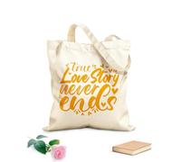 AILOONG Borse shopper riutilizzabili La VERA storia d'amore non finisce mai, citazione calligrafica di San Valentino, design a forma di cuore Tessuto spesso 340g/m² Pieghevole