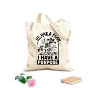 AILOONG Borse shopper riutilizzabili lui ha un piano io ho uno scopo cristiano con messaggio ispiratore Tessuto spesso 12 once Pieghevole 25x30cm Piccola