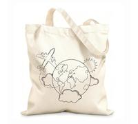 AILOONG Borse shopper riutilizzabili Schizzo del viaggio aereo intorno alla Terra Tessuto spesso 12 once Pieghevole 31x36cm Media