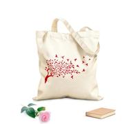 AILOONG Borse shopper riutilizzabili Uno stormo di piccoli uccelli in volo, posati sui rami di alberi adornati di foglie e fiori. Tessuto spesso 340g/m² Pieghevole