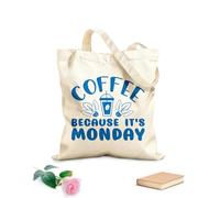 AILOONG caffè perché è lunedì Borsa tote con manico piatto in nastro Tessuto spesso 340g/m² Sostituisce lo zaino scolastico