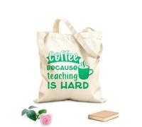 AILOONG Caffè perché insegnare è difficile, buona Festa degli Insegnanti Borsa tote con manico piatto in nastro Tessuto spesso 340g/m² Sostituisce lo zaino scolastico
