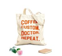 AILOONG caffè personalizzato dottore ripetuto Borsa tote con manico piatto in nastro Tessuto spesso 340g/m² Sostituisce lo zaino scolastico