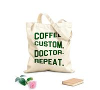 AILOONG caffè personalizzato dottore ripetuto Borsa tote con manico piatto in nastro Tessuto spesso 340g/m² Sostituisce lo zaino scolastico