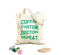 AILOONG caffè personalizzato dottore ripetuto Borsa tote con manico piatto in nastro Tessuto spesso 340g/m² Sostituisce lo zaino scolastico