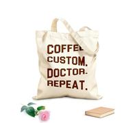AILOONG caffè personalizzato dottore ripetuto Borsa tote con manico piatto in nastro Tessuto spesso 340g/m² Sostituisce lo zaino scolastico