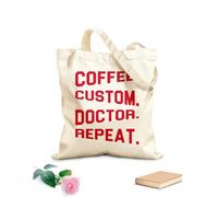 AILOONG caffè personalizzato dottore ripetuto Borsa tote con manico piatto in nastro Tessuto spesso 340g/m² Sostituisce lo zaino scolastico