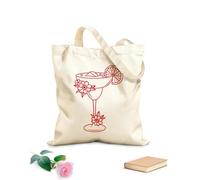 AILOONG cocktail freddi con ghiaccio in bicchieri diversi da discoteca o bar sulla spiaggia scarabocchio disegnato a mano Borsa tote con manico piatto in nastro Tessuto spesso 340g/m²