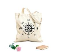 AILOONG Compasso rotondo classico Borsa tote con manico piatto in nastro Tessuto spesso 12 once Sostituisce lo zaino scolastico 31x36cm Media