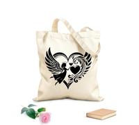AILOONG disegno del tatuaggio dell'angelo con cuore e ali Borsa regalo in tela per vino Tessuto spesso 12 once Abbinabile agli abiti 31x36cm Media