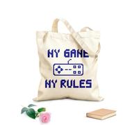 AILOONG gioco Citazione Joystick Il mio gioco Le mie regole Borsa tote in tela grezza Tessuto spesso 340g/m² Utilizzabile come borsa porta attrezzi