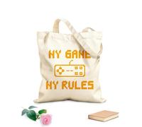 AILOONG gioco Citazione Joystick Il mio gioco Le mie regole Borsa tote in tela grezza Tessuto spesso 340g/m² Utilizzabile come borsa porta attrezzi