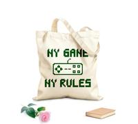 AILOONG gioco Citazione Joystick Il mio gioco Le mie regole Borsa tote in tela grezza Tessuto spesso 340g/m² Utilizzabile come borsa porta attrezzi