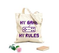 AILOONG gioco Citazione Joystick Il mio gioco Le mie regole Borsa tote in tela grezza Tessuto spesso 340g/m² Utilizzabile come borsa porta attrezzi