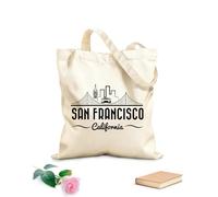 AILOONG Golden Gate Bridge e tram di San Francisco Borsa tote in tela grezza Tessuto spesso 12 once Utilizzabile come borsa porta attrezzi 31x36cm Media