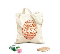 AILOONG ho un uovo di caramella pasquale e una caramella primaverile con scritta pasquale disegnata a mano Borsa in tela con fondo rinforzato Tessuto spesso 340g/m² Utilizzabile come borsa regalo