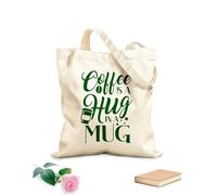 AILOONG il caffè è un abbraccio in una tazza tipografia lettering design del caffè Borsa tote con manico piatto in nastro Tessuto spesso 340g/m² Sostituisce lo zaino scolastico