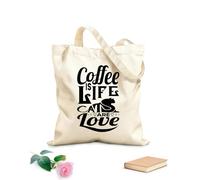 AILOONG il caffè è vita, i gatti sono amore, il design del caffè Borsa tote con manico piatto in nastro Tessuto spesso 12 once Sostituisce lo zaino scolastico 31x36cm Media