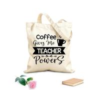 AILOONG Il caffè mi dà la forza di un insegnante con scritte disegnate a mano Borsa tote con manico piatto in nastro Tessuto spesso 12 once Sostituisce lo zaino scolastico 35x40cm Grande