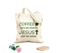 AILOONG il caffè mi fa iniziare Gesù mi fa andare avanti Borsa tote con manico piatto in nastro Tessuto spesso 340g/m² Sostituisce lo zaino scolastico