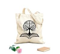 AILOONG libro sull'albero del cervello che simboleggia la crescita della conoscenza e il potenziale di apprendimento Borsa tote con manico piatto in nastro Tessuto spesso 12 once 25x30cm