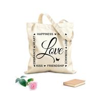 AILOONG Parole Amore Romanticismo Felicità Iscrizione Citazione Borsa tote in tela grezza Tessuto spesso 12 once Utilizzabile come borsa porta attrezzi 25x30cm Piccola