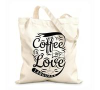 AILOONG Sacchetti portaoggetti in poliestere e cotone 1 Il caffè è il mio linguaggio dell'amore Tessuto spesso 12 once Scritta personalizzabile 31x36cm Media
