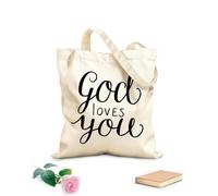 AILOONG Sacchetti portaoggetti in poliestere e cotone citazioni cristiane scritte a mano, Dio ti benedica Tessuto spesso 12 once Scritta personalizzabile 35x40cm Grande