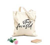 AILOONG Sacchetti portaoggetti in poliestere e cotone frase di calligrafia moderna per restare concentrati Tessuto spesso 12 once Scritta personalizzabile 31x36cm Media