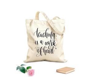 AILOONG Sacchetti portaoggetti in poliestere e cotone insegnare è un lavoro di lettering a mano con il cuore Tessuto spesso 12 once Scritta personalizzabile 25x30cm Piccola