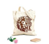 AILOONG Sacchetti portaoggetti in poliestere e cotone Io posso ogni cosa in Cristo che mi fortifica Tessuto spesso 340g/m² Scritta personalizzabile