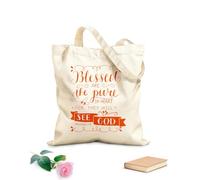AILOONG Sacchetti portaoggetti in poliestere e cotone lettering a mano beati i puri di cuore Tessuto spesso 340g/m² Scritta personalizzabile