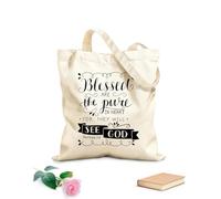 AILOONG Sacchetti portaoggetti in poliestere e cotone lettering a mano beati i puri di cuore Tessuto spesso 12 once Scritta personalizzabile 31x36cm Media