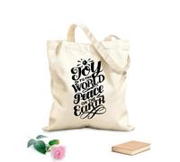 AILOONG Sacchetti portaoggetti in poliestere e cotone lettering a mano con parole gioia per la pace nel mondo Tessuto spesso 12 once Scritta personalizzabile 31x36cm Media