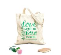 AILOONG Sacchetti portaoggetti in poliestere e cotone lettering a mano con versetto della Bibbia l'amore è paziente Tessuto spesso 340g/m² Scritta personalizzabile