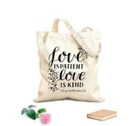 AILOONG Sacchetti portaoggetti in poliestere e cotone lettering a mano con versetto della Bibbia l'amore è paziente Tessuto spesso 12 once Scritta personalizzabile 25x30cm Piccola