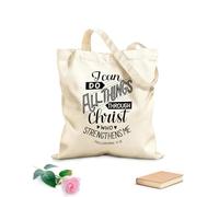 AILOONG Sacchetti portaoggetti in poliestere e cotone lettering a mano con versetto della Bibbia posso fare tutte le cose Tessuto spesso 12 once Scritta personalizzabile 35x40cm Grande