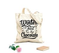 AILOONG Sacchetti portaoggetti in poliestere e cotone L'inverno è il periodo migliore per la cioccolata calda Tessuto spesso 12 once Scritta personalizzabile 35x40cm Grande